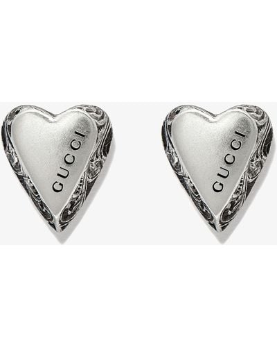 Gucci Sterling Engraved Heart Earrings - Metallic