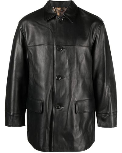 Wacko Maria Button-up Leather Coat - Men's - Sheepskin/cupro - Black