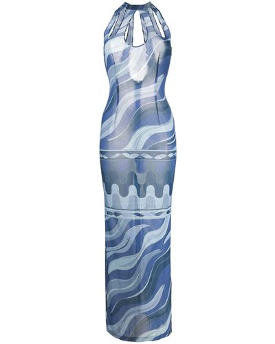 Emilio Pucci Swirl-print Cut-out Mesh Dress - Blue