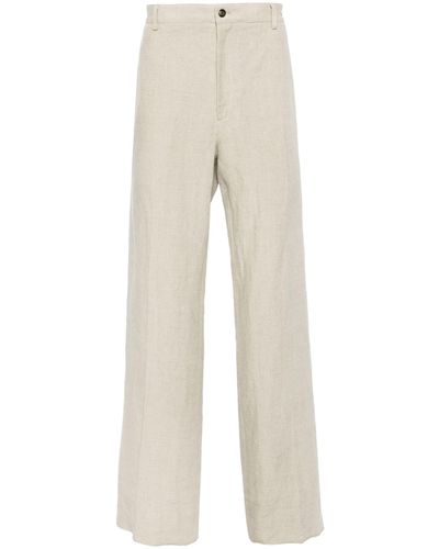 Ferragamo Straight Linen Trousers - Natural