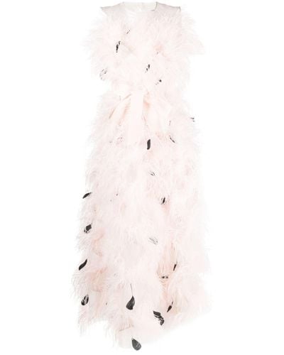 Huishan Zhang Mystique Feather-embellished Organza Gown - Pink