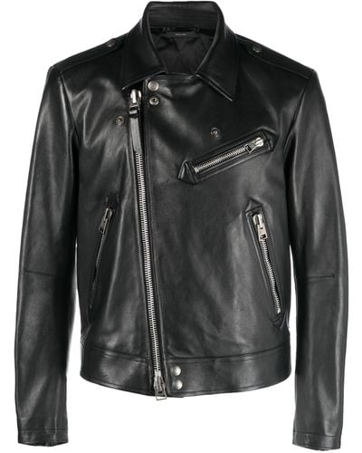 Tom Ford Off-centre Leather Jacket - Black