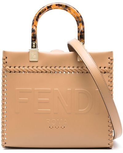 Fendi Sunshine Small Leather Tote Bag - Natural