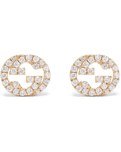 Gucci 18kt Yellow Gold Interlocking G Diamond Stud Earrings - Metallic