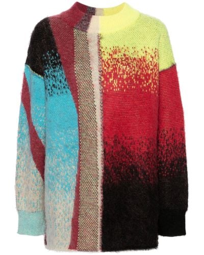Christopher John Rogers Multicolor Abstract-intarsia Brushed Sweater - Red