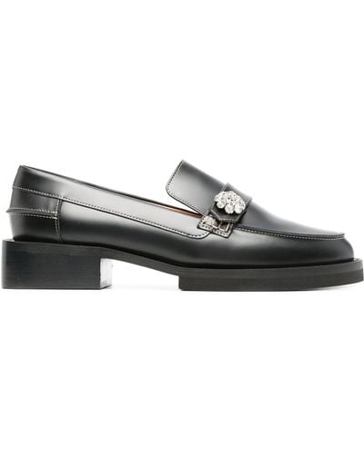 Ganni Embellished Leather Loafers - Gray