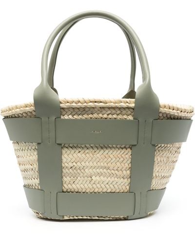 DeMellier London Khaki Green Leather And Raffia Santorini Handbag - Women's - Calf Leather/cotton/straw - Gray