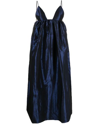 Ganni Taffeta Midi Dress - Blue