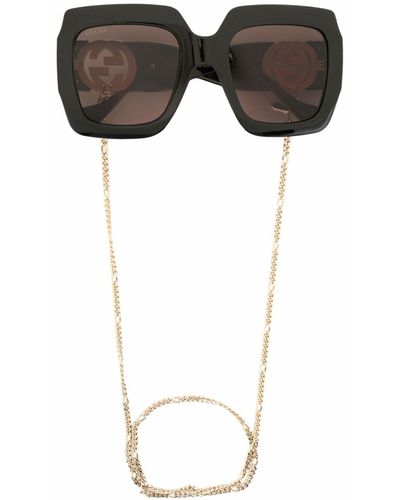 Gucci Square-frame Chain Sunglasses - Black