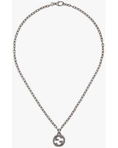 Gucci Sterling Silver Interlocking G Pendant Necklace - Natural