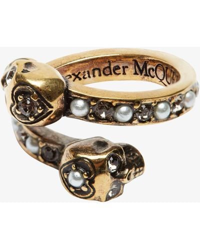 Alexander McQueen -plated Crystal And Pearl Embellished Skull Ring - White