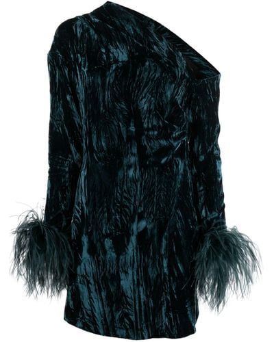 16Arlington Feather-trim Velvet Dress - Blue