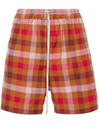 Rick Owens Multicolor Checke Cotton Shorts - Red