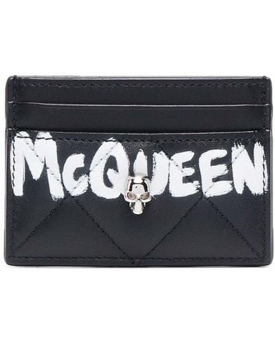 Alexander McQueen Quilted Leather Card Holder With Logo Print - Black