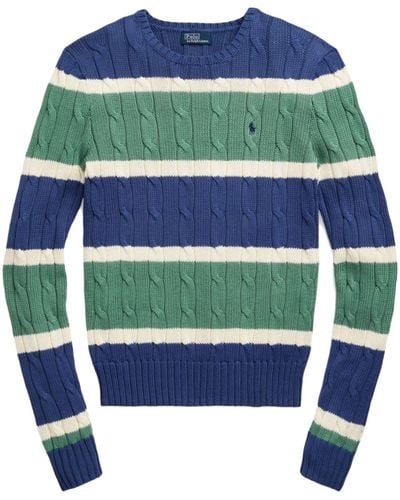 Polo Ralph Lauren And Green Striped Cable-knit Cotton Jumper