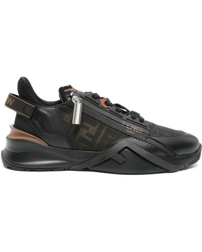 Fendi Flow Ff-jacquard Leather Sneakers - Black
