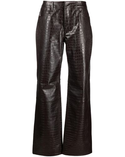 Frankie Shop Bonnie Croco-embossed Straight-leg Trousers - Black