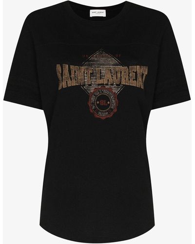 Saint Laurent Logo Print Cotton T-shirt - Black