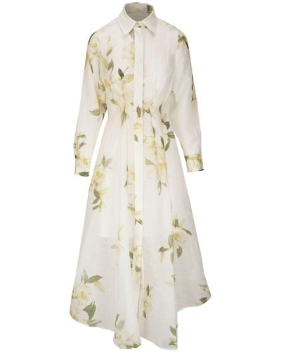 Zimmermann Floral Print Linen And Silk Blend Shirt Dress - White