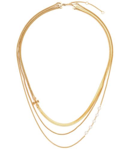 Tory Burch Logo-plaque Multi-chain Necklace - Metallic