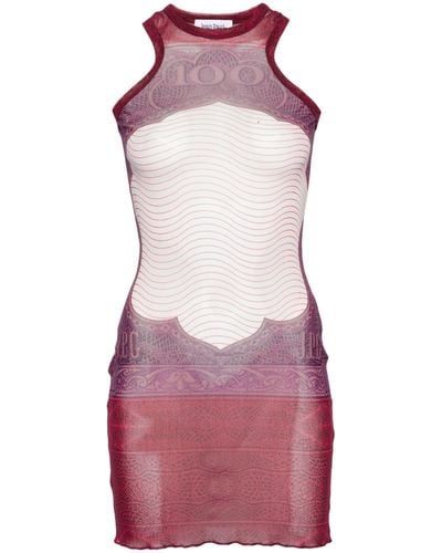Jean Paul Gaultier Cartouche Abstract-pattern Sheer Mesh Mini Dress - Red