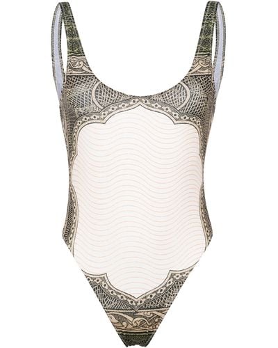 Jean Paul Gaultier Cartouche-print Swimsuit - Women's - Polyester/elastane/polyamide - White