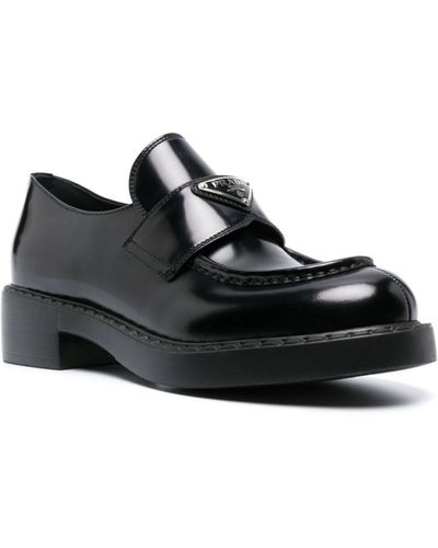 Prada Triangle Logo Patent Leather Loafers - Black