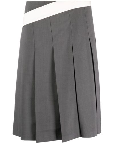 Low Classic Diagonal Stripe Pleated Midi Skirt - Grey