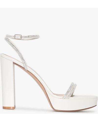 Gianvito Rossi 85 Crystal Platform Leather Sandals - White