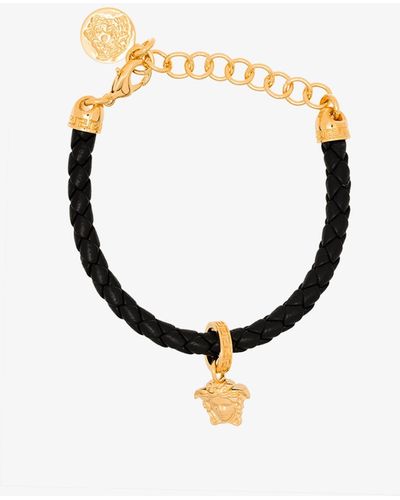 Versace Black Medusa Leather Bracelet - Metallic