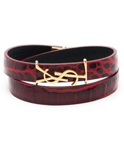 Saint Laurent Logo-lettering Double-wrap Leather Bracelet - Red