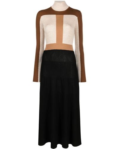 Chloé Colour-block Knitted Wool Dress - Black