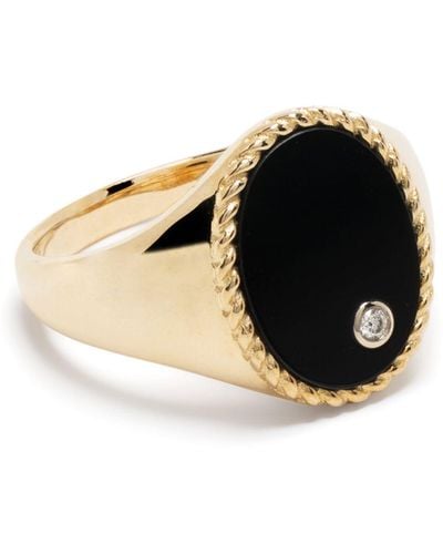 Yvonne Léon 9k Yellow Chevaliere Oval Onyx And Diamond Ring - Black