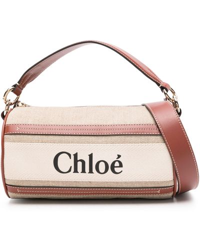 Chloé Brown Tube Linen Shoulder Bag - Pink
