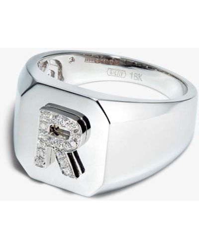 SHAY 18k White Gold R Initial Diamond Ring - Men's - 18kt White Gold/diamond - Metallic
