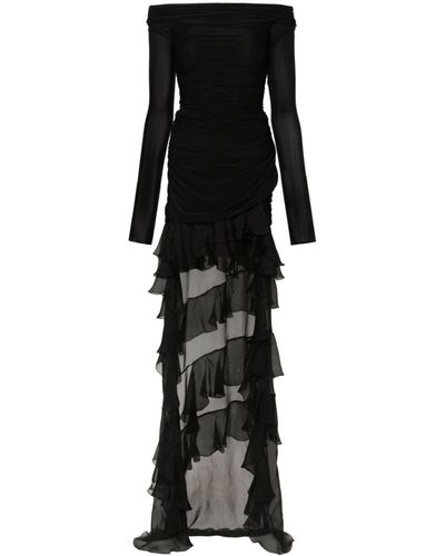 Blumarine Ruffled Off-shoulder Gown - Women's - Spandex/elastane/polyamide/silk - Black