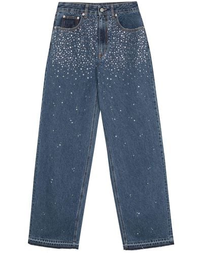 Alessandra Rich Rhinestone Straight-leg Jeans - Blue