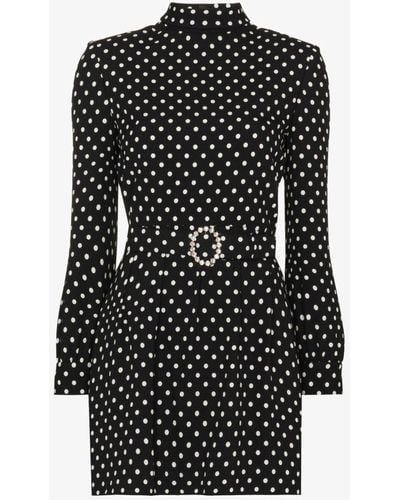 Saint Laurent Belted Polka-dot Minidress - Women's - Viscose - Black