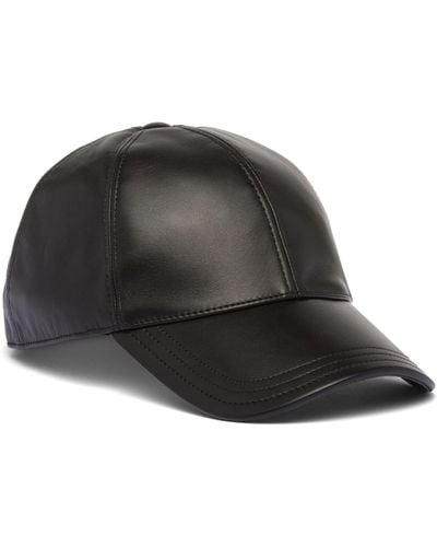Prada Triangle Logo Leather Cap - Black