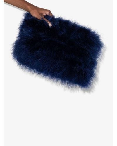 Dries Van Noten Faux Feather Clutch Bag - Women's - Leather/viscose/silk - Blue