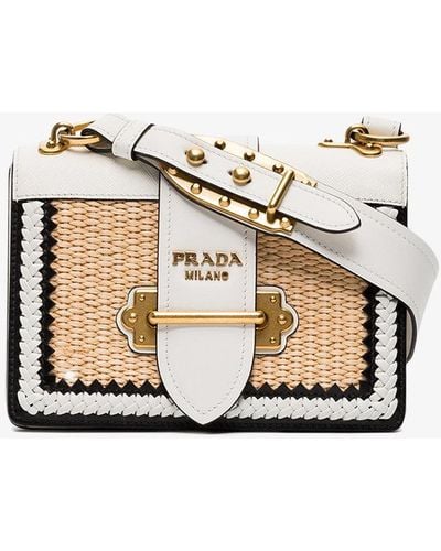 Prada White Raffia Cahier Shoulder Bag
