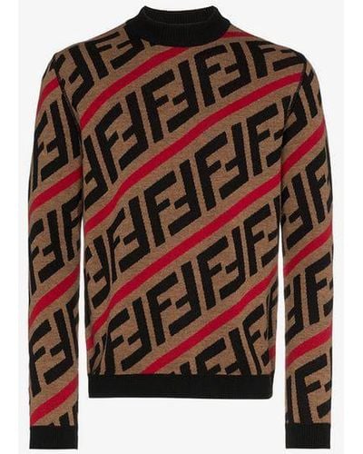 Fendi Ff Logo Diagonal-stripe Sweater - Red