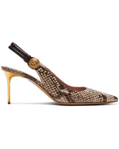 Balmain Snake Print Alma Slingback Court Shoes 75 - Brown