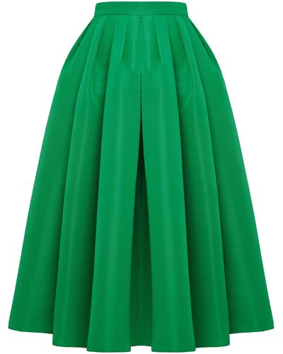 Alexander McQueen Pleated Flared Midi Skirt - Green