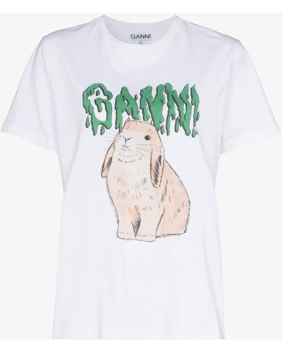 Ganni Bunny Print T-shirt - Blue