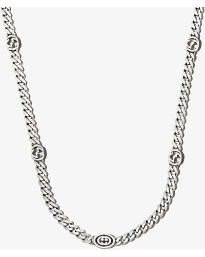 Gucci Sterling Interlocking G Station Chain Necklace - Metallic