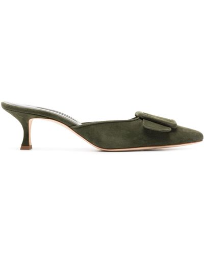 Manolo Blahnik Maysale 70 Suede Mules - Green