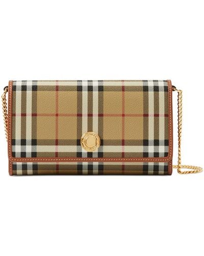 Burberry Beige Checked Chain-trim Wallet - Brown