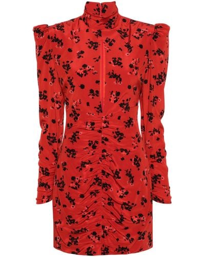 Alessandra Rich Floral-Print Silk Mini Dress - Red