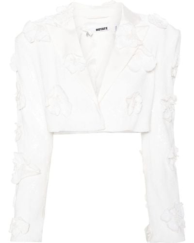 ROTATE BIRGER CHRISTENSEN Floral-appliqué Cropped Blazer - Women's - Elastane/recycled Polyester/polyester - White